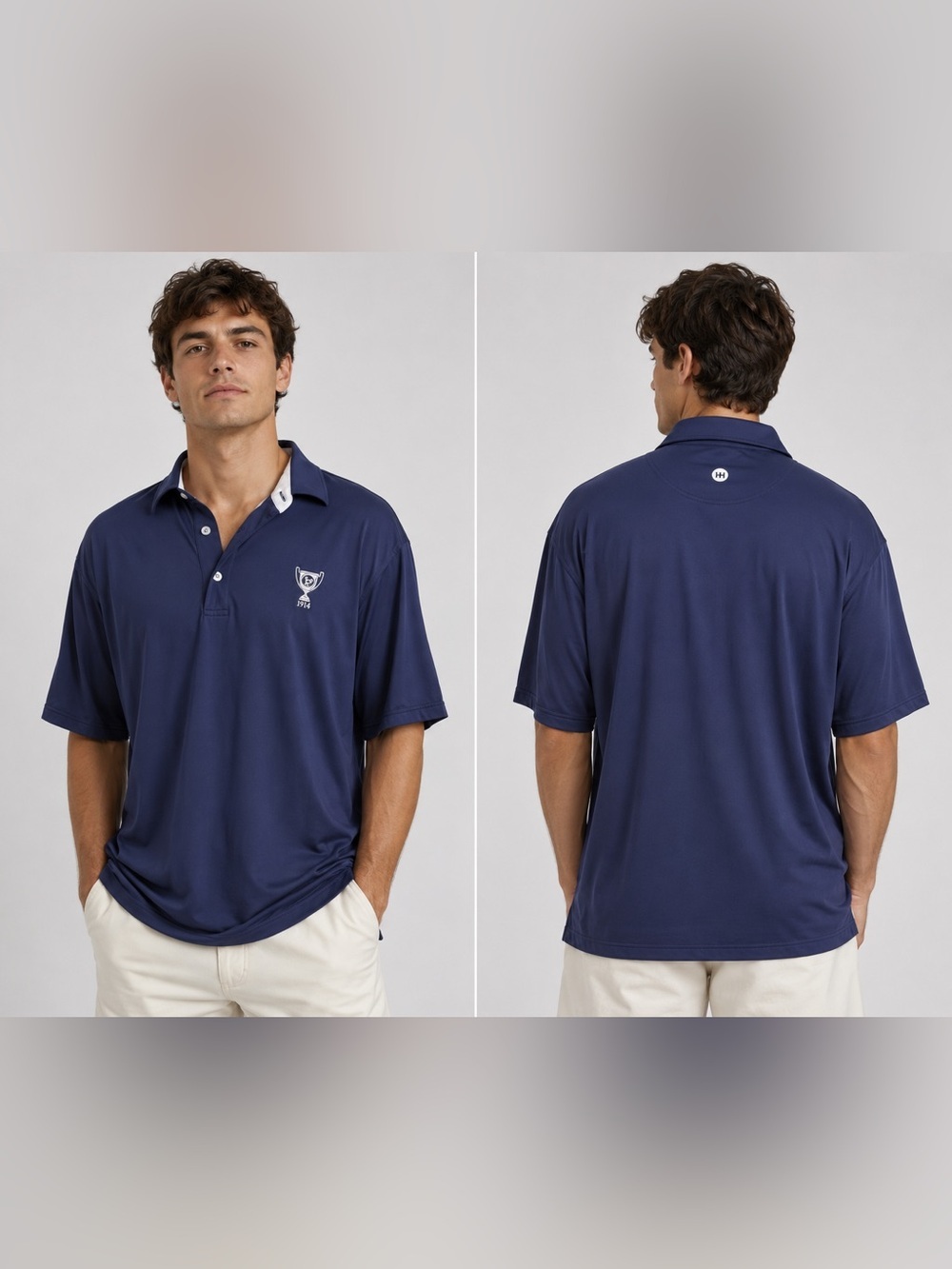 Inward Half Navy Blue Short Sleeve Collared Polo Shirt wClub Tournament Logo L
